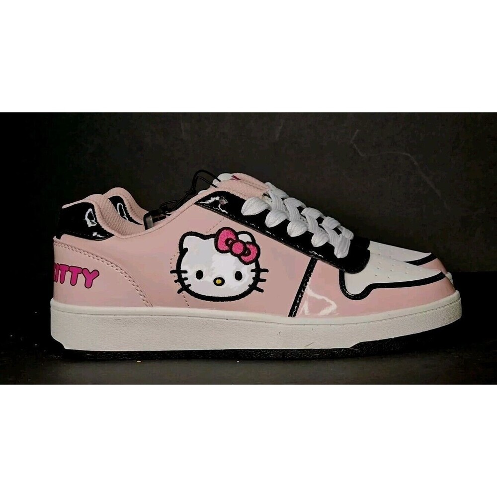 Sanrio Hello Kitty Pink Patent PU Black Trim Court Sneakers Womens Size 9 NWT - Picture 2 of 9